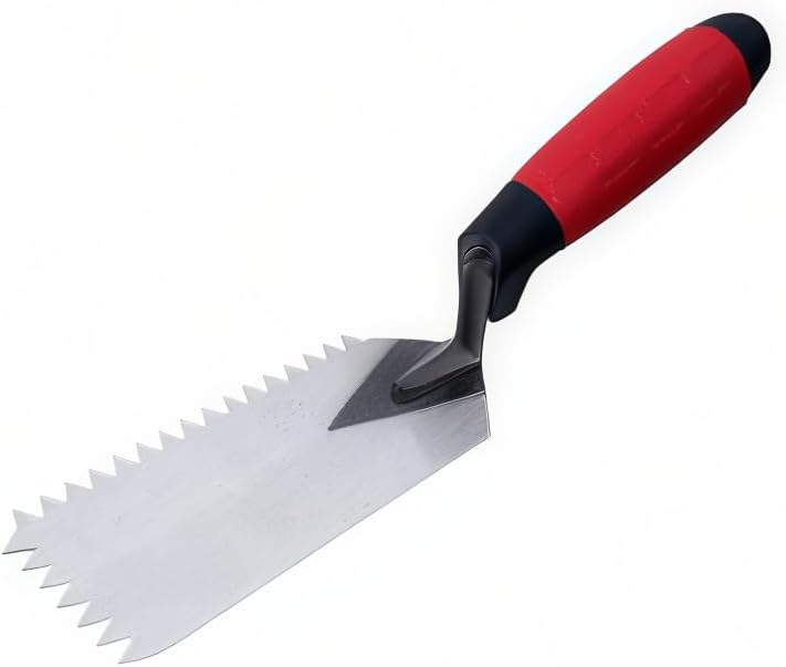 LSGZJZY 1/4“x1/4"Notched Margin Trowel,Red Ergonomic Soft Grip Handle, High Carbon Steel Blade, 6x2 Inch, for Flooring and Tiling - Image 1